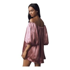 Mare‎ Mare Off-The-Shoulder Puff-Sleeve Shine Mini Dress Pink M – NWT